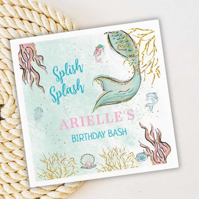 Mint Glitter Mermaid tail under the sea  Napkins (Creator Uploaded)
