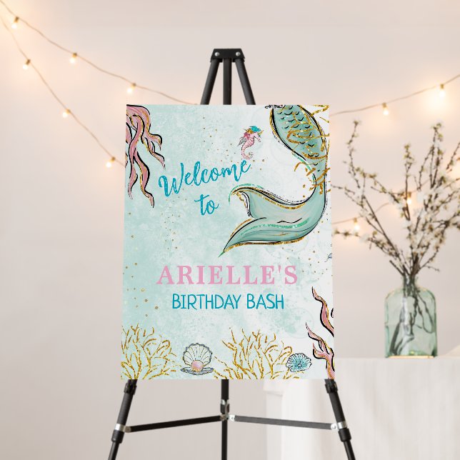 Mint Glitter Mermaid tail under the sea Welcome  Foam Board (In Situ (Stand))
