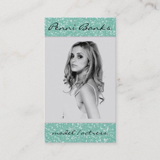 Customizable Mint Glitter Model Actress Singer Business Cards