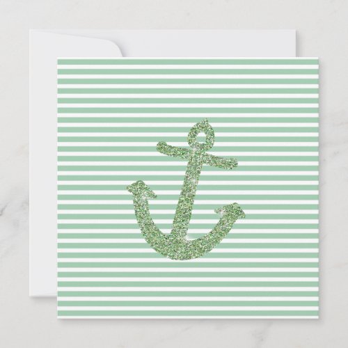 Mint Glitter Nautical Anchor Invitation