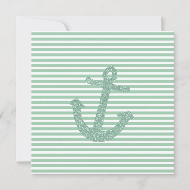 Mint Glitter Nautical Anchor Invitation (Front)