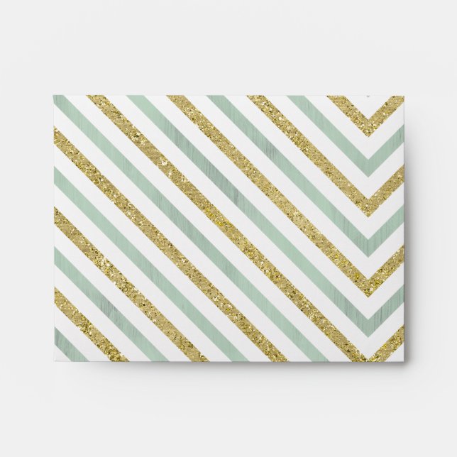 Mint Gold and White Chic Chevron Thank you Envelope (Front)