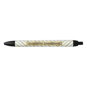 Mint Gold and White Stripes Pen