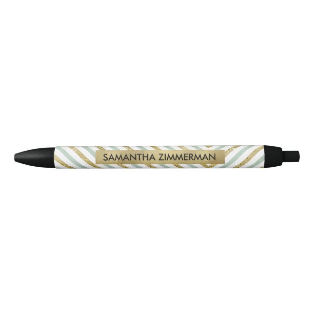 Mint Gold and White Stripes Pen (Front)