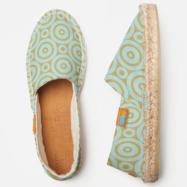 Mint Gold Art Deco Geometric Pattern Espadrilles (Side)