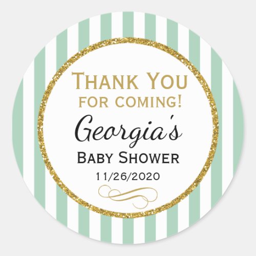 Mint Gold Baby Shower Thank You Coming Favor Tags