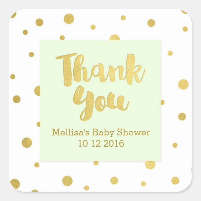 Mint Gold Baby Shower Thank You Favor Sticker (Front)