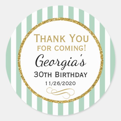 Mint Gold Birthday Thank You For Coming Favor Tags