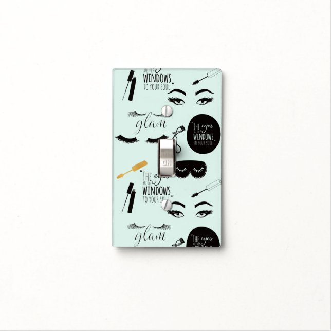 Mint Gold Black Make Up Glam Eyes Light Switch Cover (In Situ)