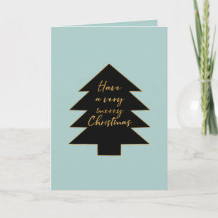 Mint Gold Black Merry Christmas Tree Holiday Card