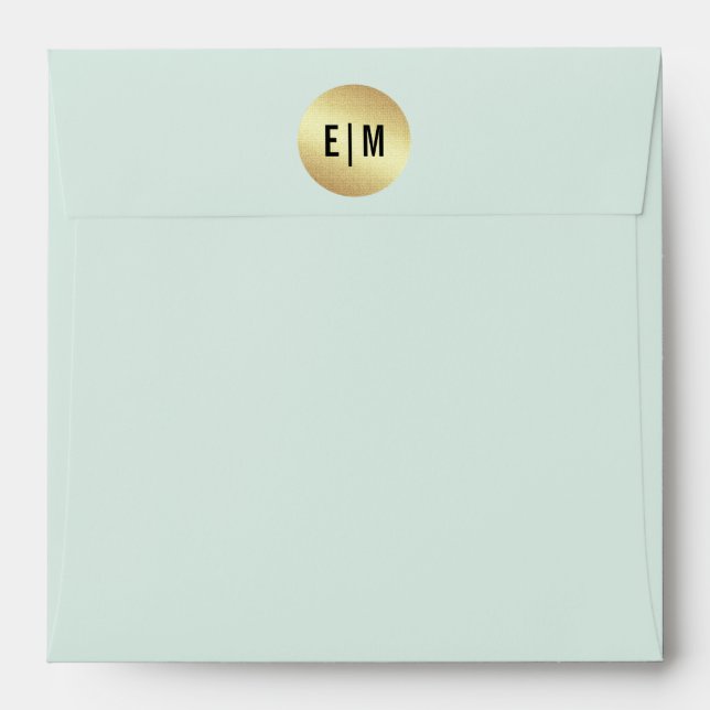Mint Gold Black Polka Dot Pattern Wedding  Envelope (Back (Top Flap))