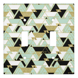 Mint Gold Black White Boho Glam Triangles Pattern Light Switch Cover