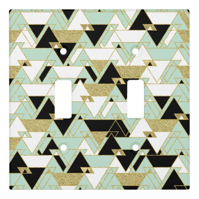 Mint Gold Black White Boho Glam Triangles Pattern Light Switch Cover (Front)