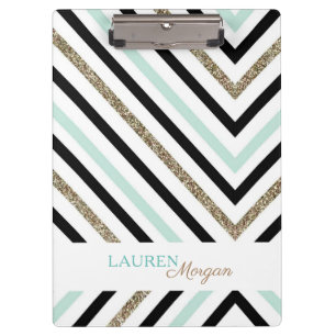 Mint Gold Chevron ⎥Personalized Clipboard