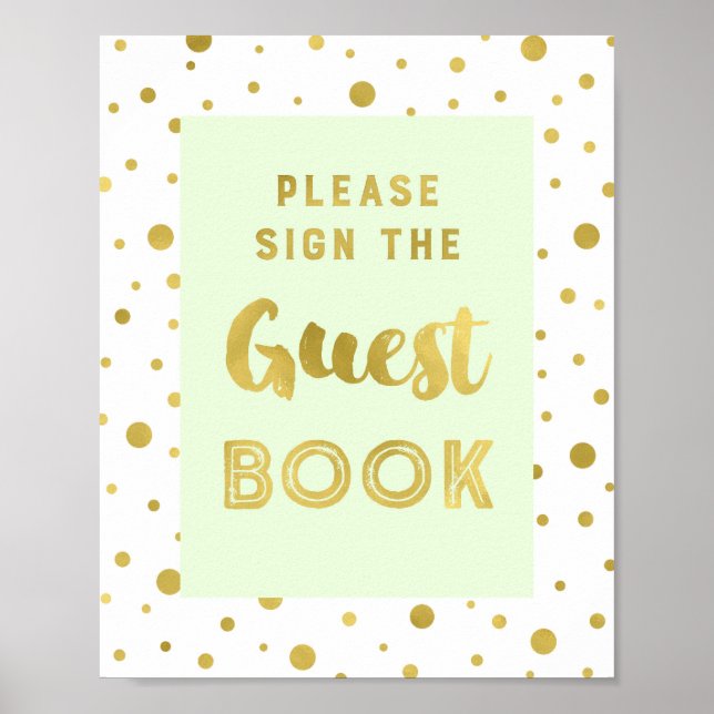 Mint Gold Confetti Guest Book Wedding Sign (Front)