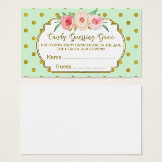 Mint Gold Dots Baby Shower Candy Guessing Game (Front & Back)