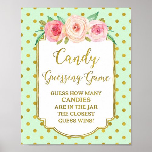 Mint Gold Dots Candy Guessing Game Sign