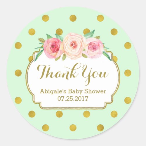 Mint Gold Dots Floral Baby Shower Favor Tags