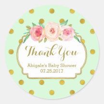 Mint Gold Dots Floral Baby Shower Favor Tags
