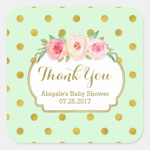 Mint Gold Dots Floral Baby Shower Favor Tags
