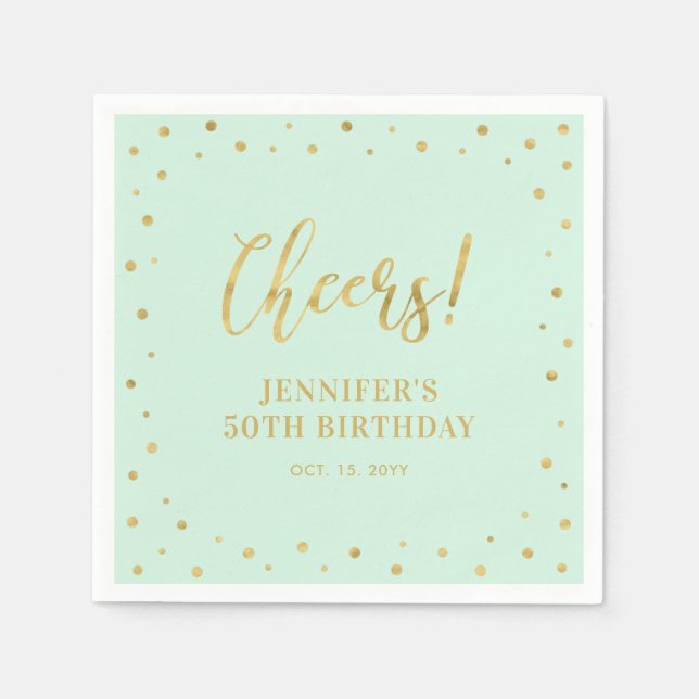 Mint & Gold | Elegant Classic Adult Birthday Party Napkins (Front)