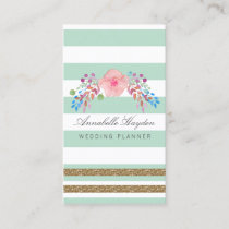 mint gold floral business cards