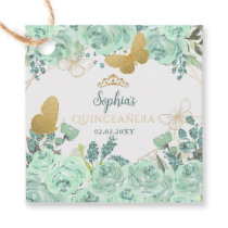 Mint Gold Floral Butterfly Quinceañera  Favor Tags