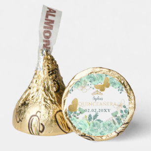 Mint Gold Floral Butterfly Quinceañera Hershey®'s Kisses®