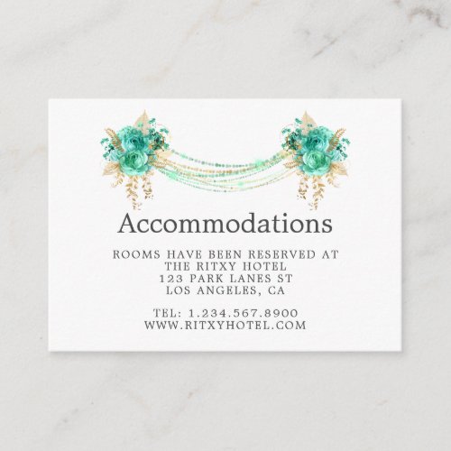 Mint  Gold Floral Lights Wedding Accommodations Enclosure Card