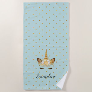 Mint Gold Floral Unicorn Beach Towel