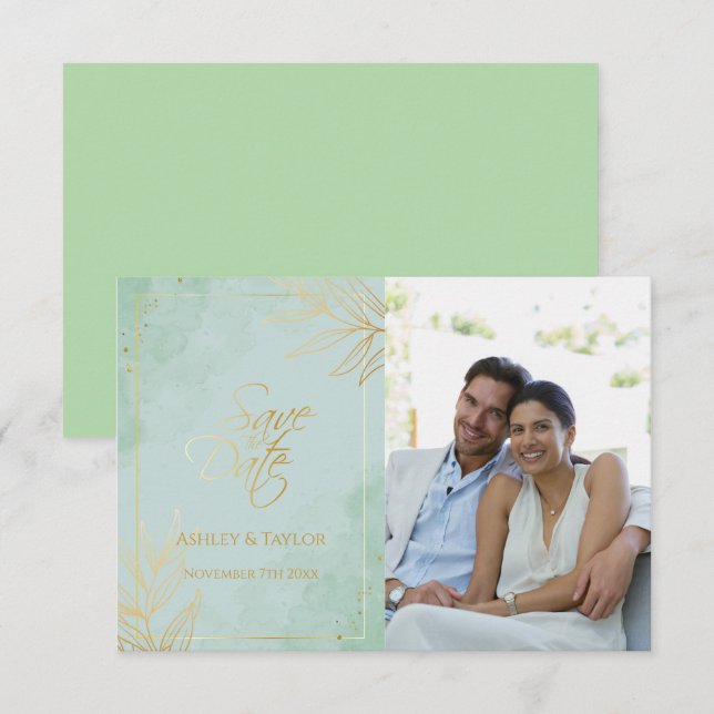 Mint & Gold Floral Wedding  Save The Date (Front/Back)
