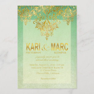 Mint & Gold Gatsby Glitter Flourish Wedding Invitation