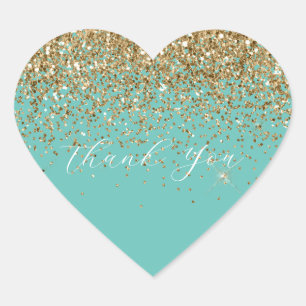 Mint Gold Glam Glitter Thank You Heart Sticker