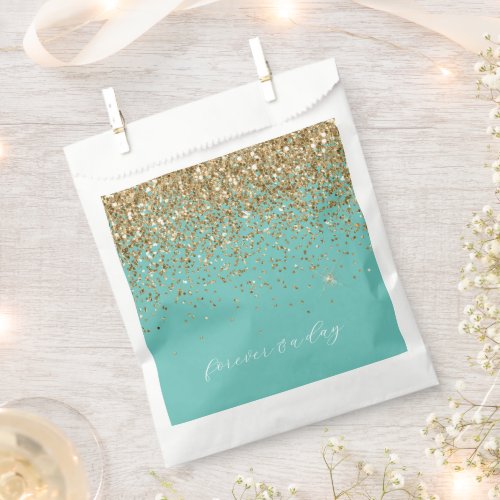 Mint Gold Glam Glitter Wedding Favor Bag