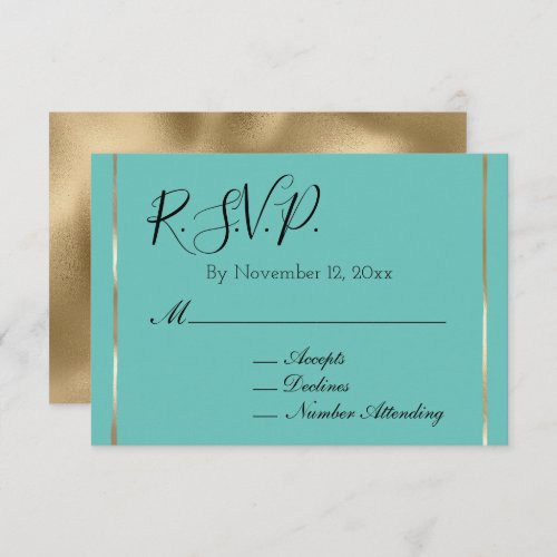 Mint Gold Glam Simple Wedding RSVP Enclosure Card