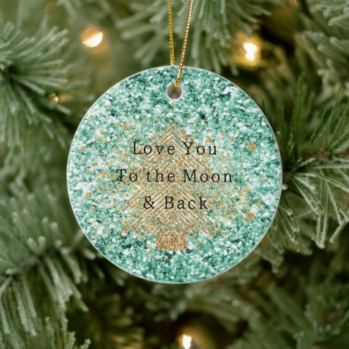 Mint Gold Glitter Christmas Tree  Ceramic Ornament