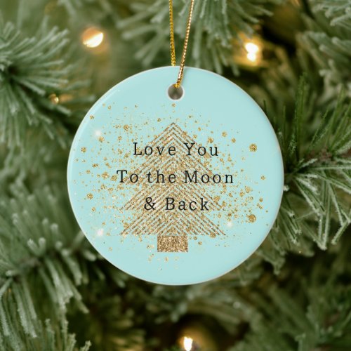 Mint Gold Glitter Christmas Tree Love Ceramic Ornament