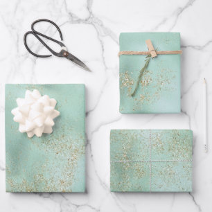 Mint Gold Glitter Glitz Wrapping Paper Sheets