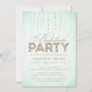Mint & Gold Glitter Look Bachelorette Party Invitation
