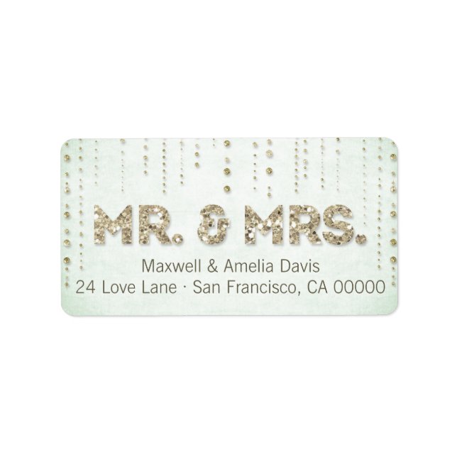 Mint & Gold Glitter Look Mr. & Mrs. Labels (Front)