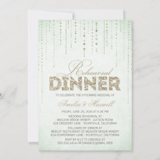 Mint & Gold Glitter Look Rehearsal Dinner Invitation