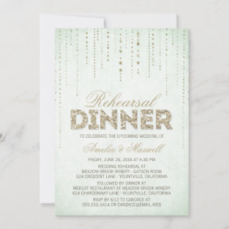 Mint & Gold Glitter Look Rehearsal Dinner Invite