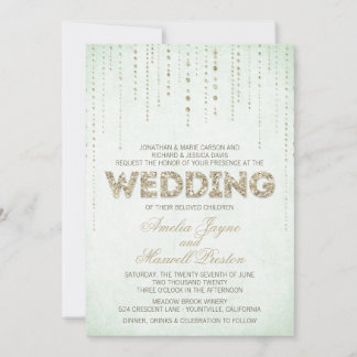 Mint & Gold Glitter Look Wedding Invitation