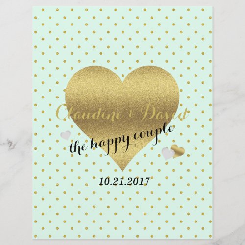 Mint  Gold Heart Polka Dot Wedding Party Program