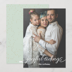 Mint Gold Joyful Tidings Script Custom Photo  Holiday Card