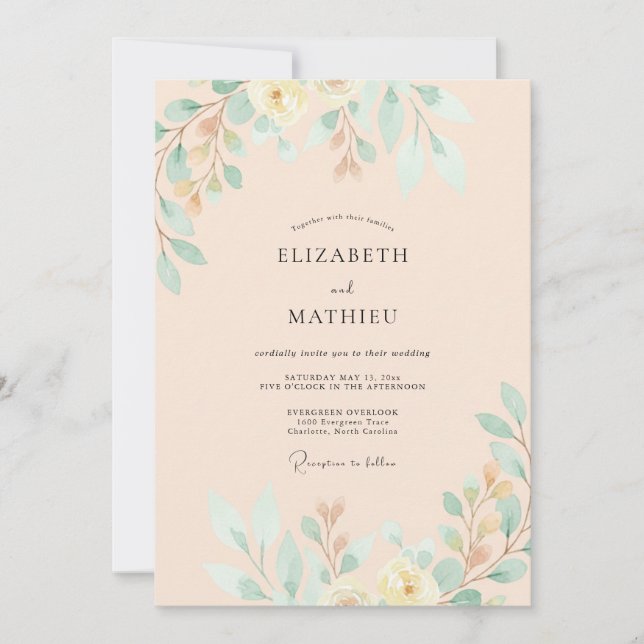 Mint Gold Leaf Wedding Invitation (Front)