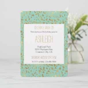 Mint Gold Leopard Animal birthday Invitation