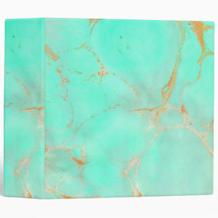 Mint & Gold Marble Abstract Aqua Teal Painted Look 3 Ring Binder