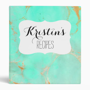 Mint & Gold Marble Abstract Aqua Teal Painted Look 3 Ring Binder