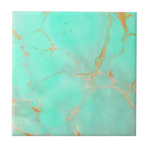 Mint  Gold Marble Abstract Aqua Teal Painted Look Ceramic Tile